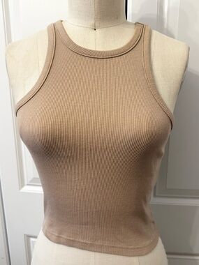 H&M Ribbed Cropped Tank Top - Taupe Beige